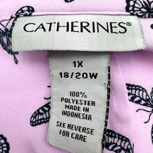 CATHERINES Womens 1X Lavender Purple Butterfly Button Up Collar Blouse Top Shirt - Picture 5 of 9